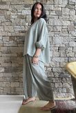 Arbi Gingham Peasant Smock Blouse Khaki
